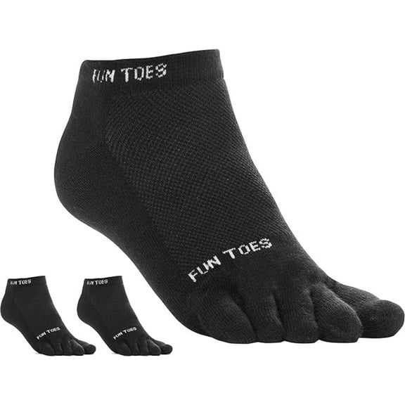 FUN TOES 3 Pairs Men's Cotton Toe Socks - Barefoot Running, Breathable Mesh Top, Shoe Size 6-10