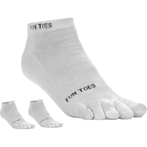 FUN TOES 3 Pairs Men's Cotton Toe Socks - Breathable Mesh, Barefoot Running, Shoe Size 6-10