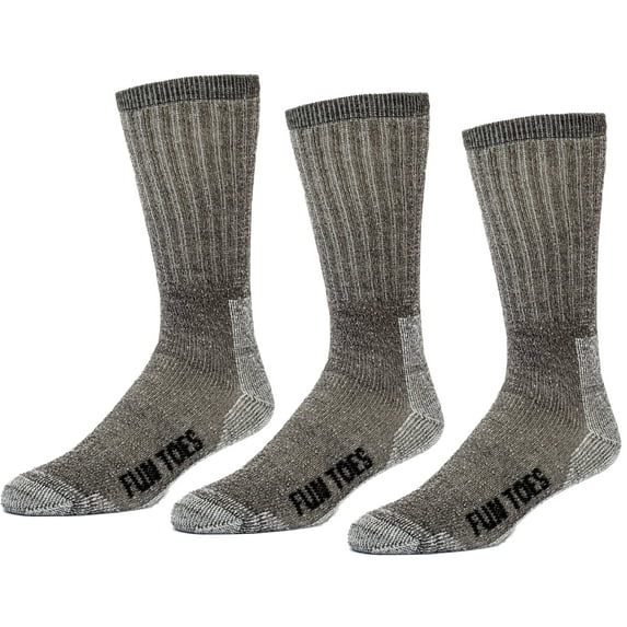 FUN TOES 3 pairs thermal insulated 80% merino wool socks men's, hiking size 10-13