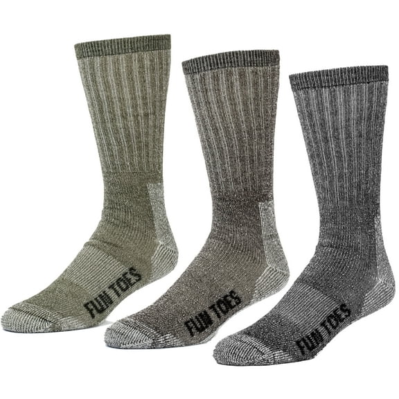 FUN TOES 3 pairs thermal insulated 80% merino wool socks men's, hiking size 10-13