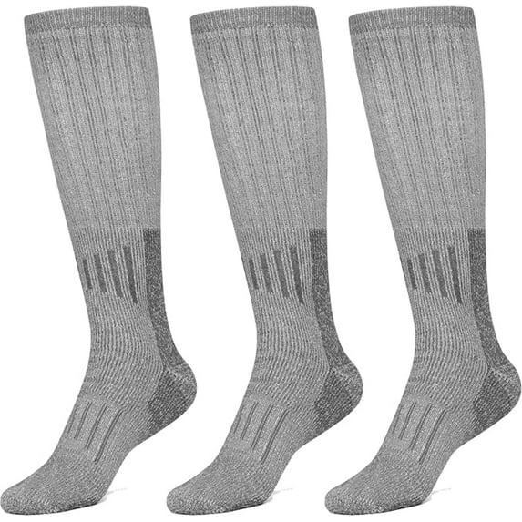 FUN TOES 80% Merino Wool Knee-High Boot Socks - Perfect for Winter Hiking, 3 Colors, 3 Pairs, Long Length
