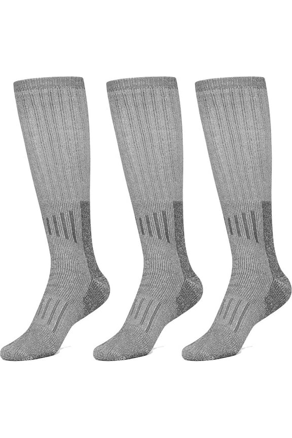 80% Merino Wool Knee-High Boot Socks - Perfect for Winter Hiking, 3 Colors, 3 Pairs, Long Length
