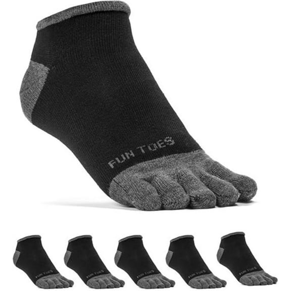 FUN TOES Men Toe Socks Barefoot Running Socks Size 6-12 Value Pack of 5 Pairs Black