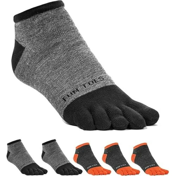 FUN TOES Men Toe Socks Barefoot Running Socks Size 6-12 Value Pack of 5 Pairs