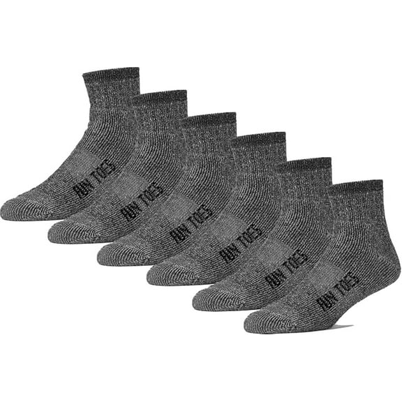 FUN TOES Men's 80% Wool Ankle Socks - 6 Pairs with Arch Support & Cushioned Bottom for Winter Hiking