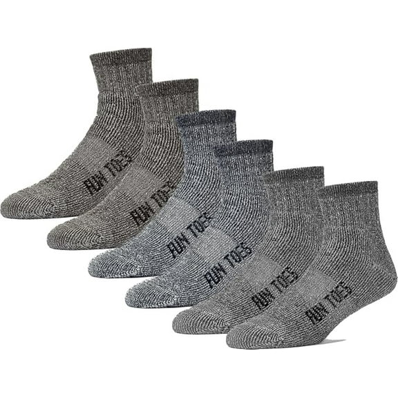 FUN TOES Men's 80% Wool Ankle Socks - 6 Pairs with Arch Support & Cushioned Bottom for Winter Hiking