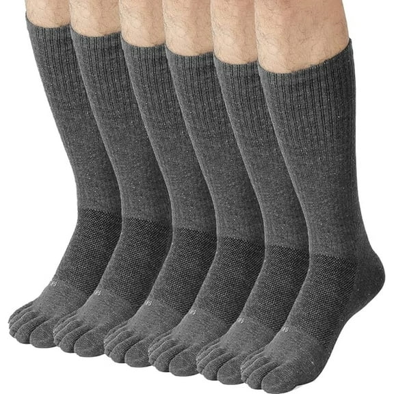 FUN TOES Men's Crew Toe Socks - Athletic Running, Breathable Mesh, Proper Toe Alignment, 6-Pack, Size 6-12