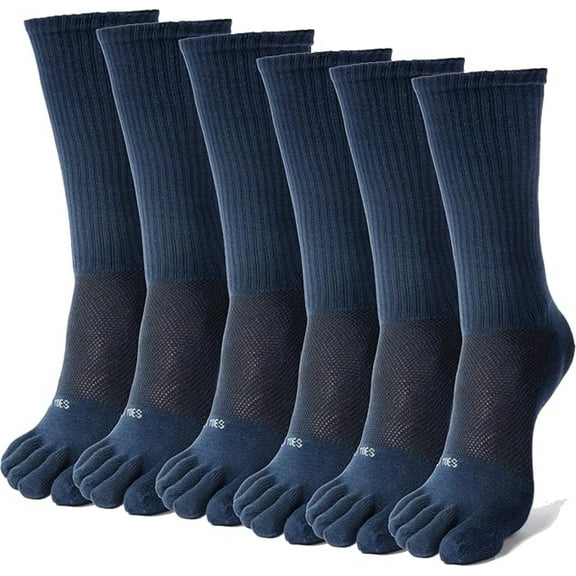 FUN TOES Men's Crew Toe Socks - Athletic Running, Breathable Mesh, Proper Toe Alignment, 6-Pack, Size 6-12