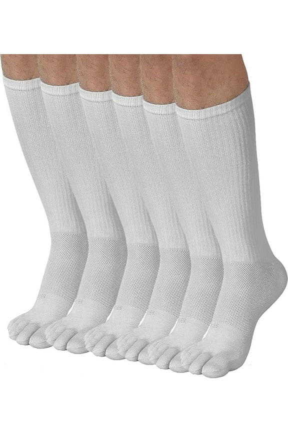 Men's Crew Toe Socks - Athletic Running, Breathable Mesh, Proper Toe Alignment, 6-Pack, Size 6-12