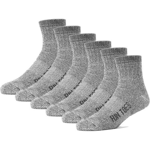 FUN TOES Merino Wool Hiking Socks: 6 Pairs with Arch Support, Cushioning for Men & Women.