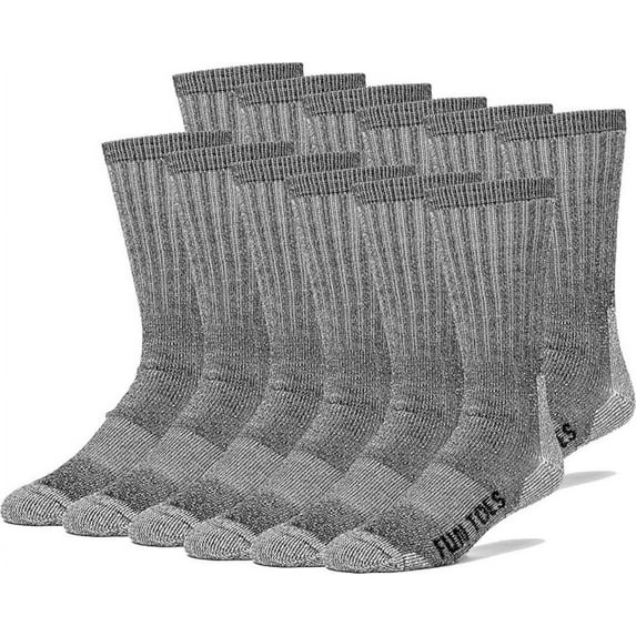 FUN TOES Merino Wool Hiking Socks for Men – Thermal, Cushioned, Crew Length – 6 Pairs