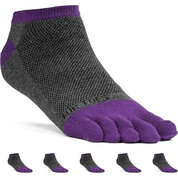 FUN TOES Women Toe Socks Barefoot Running Socks Size 9-11 Value Pack of 5 Pairs