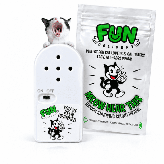 Fun Delivery Meow Hear This Hidden Noise Maker Prank Realistic, Random and Confusing Meowing Cat Sound Prank Device Original Gag Gift Harmless Office Pranks for Adults, Home, Roommates & Friends