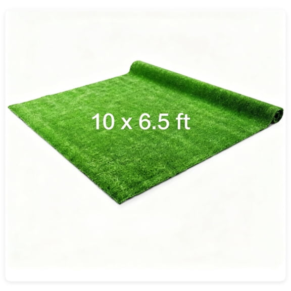 FUNA 10 x 6.5 ft Green Artificial Turf Roll 0.3 Inch Low Pile Weather Resistant PP Grass Mat Pet Friendly Fake Lawn Carpet for Playground Balcony Yard Commercial Use