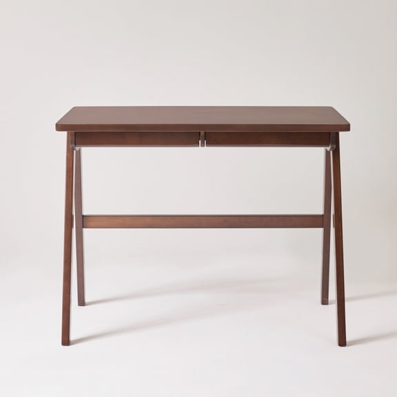 FUNA 100% Solid Rubber Wood Computer Desk Retro Walnut Writing Desk with Storage Drawer Stable A-Frame Leg Rectangular Home Office Study Desk