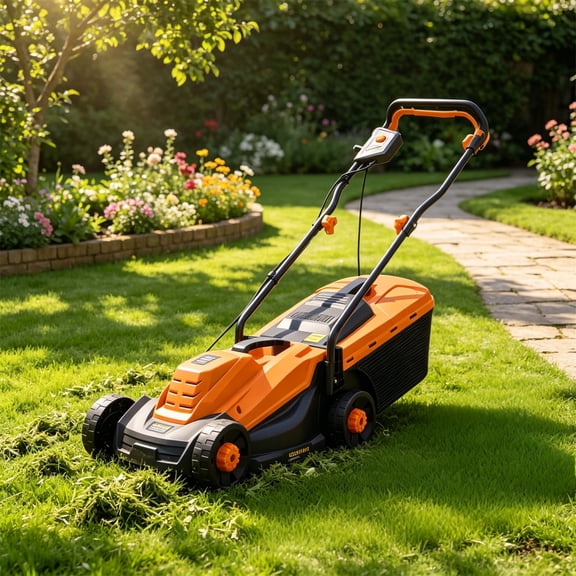 FUNA 12 Amp Corded Electric Lawn Mower 13" Walk-Behind Push Mower with 3 Cutting Heights & 8-Gallon Grass Bag Foldable for Small Yards