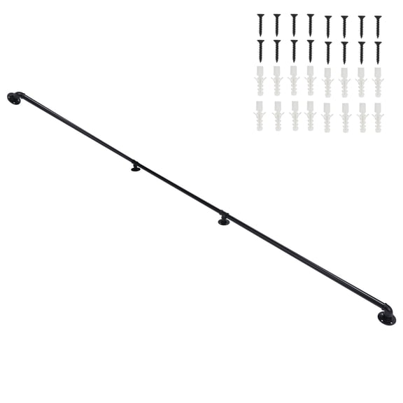 FUNA 12FT 3-Section Iron Stair Handrail Black Anti-Rust Courtyard Stair Railing Ergonomic Non-Slip Support Rail for Indoor Outdoor