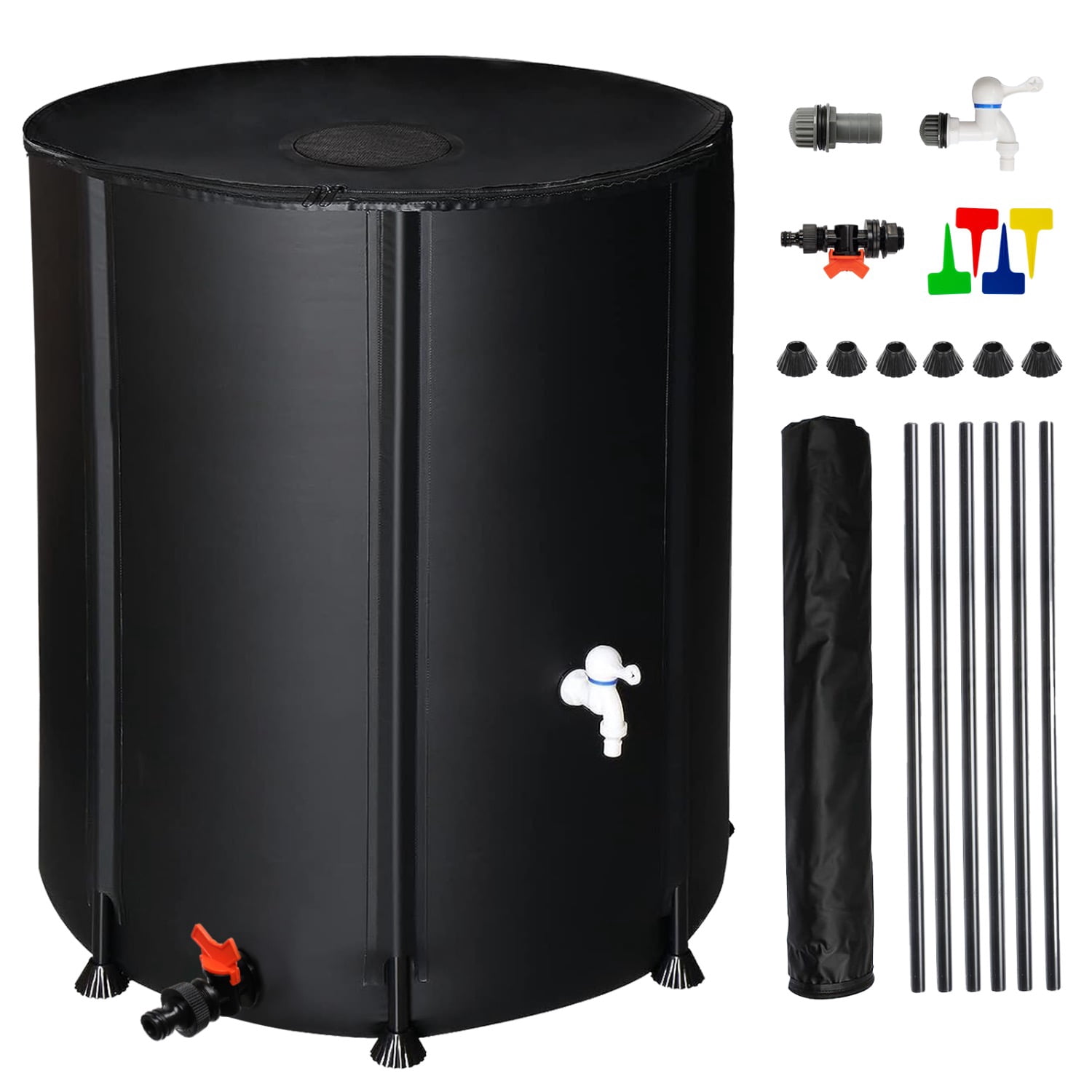 FUNA 132 Gallon Folding Rain Barrel Black 500D PVC Water Collector with Debris Screen & Spigot for Garden Yard Water Storage