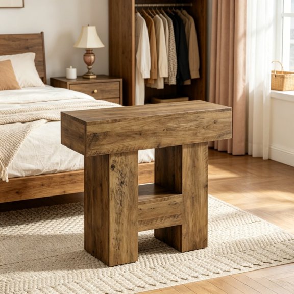 FUNA 2-Tier Rustic Wood End Table Compact Side Table with Storage Shelf for Living Room Bedroom