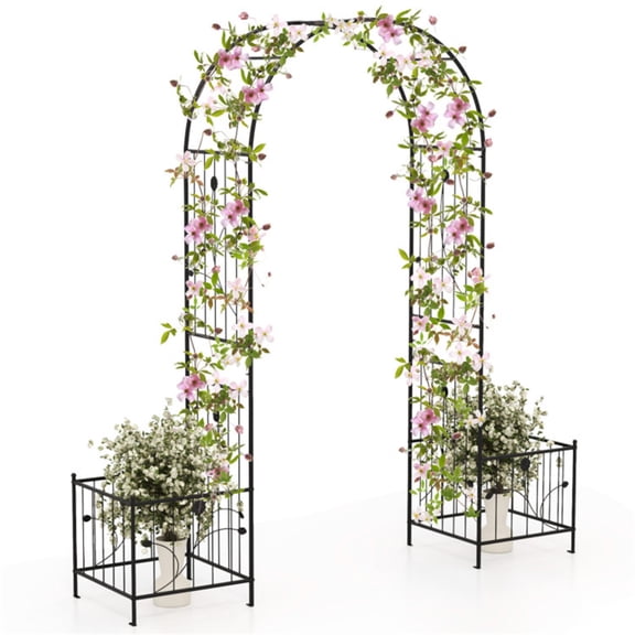 FUNA 2-in-1 Outdoor Metal Garden Arch Trellis with Side Open Planters 802086 Inch Weather Resistant Climbing Vine Support Frame for Flower Vegetable Planting Wedding Patio Decor