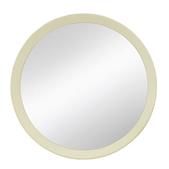 FUNA 20 Inch Cream Round Solid Mango Wood Wall Mirror, Transitional Framed Mirror for Bathroom Entryway