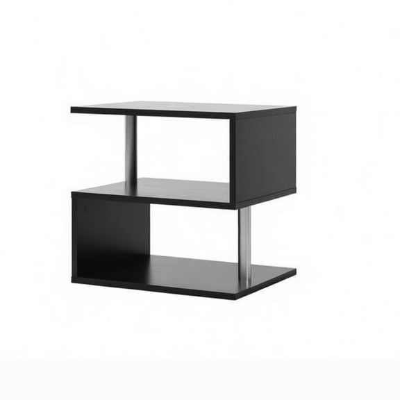 FUNA 20 Inch Modern S-Shaped Side Table Black Accent End Table with Storage Shelf & Sturdy Steel Support Poles Space Saving Sofa Side Nightstand for Living Room Bedroom Entryway