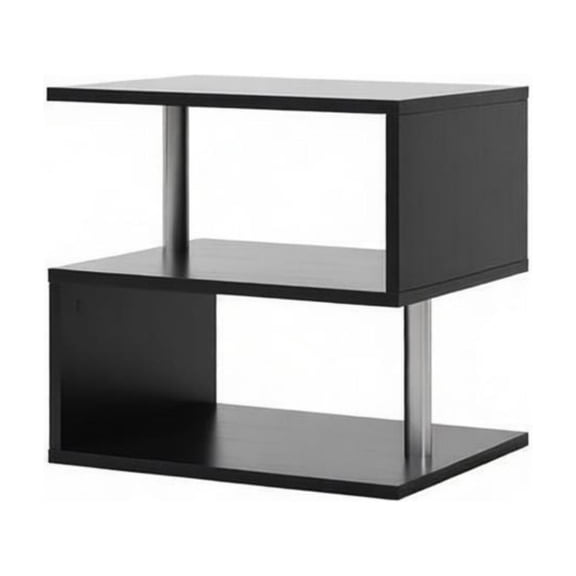 FUNA 20 Inch Modern S-Shaped Side Table Black Accent End Table with Storage Shelf & Sturdy Steel Support Poles Space Saving Sofa Side Nightstand for Living Room Bedroom Entryway