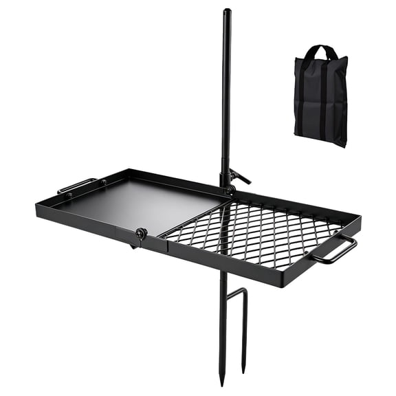 FUNA 24 Inch Swivel Campfire Grill Heavy Duty Carbon Steel Adjustable Height Fire Pit Grill Grate Portable Outdoor Open Flame BBQ Cooking Rack Black