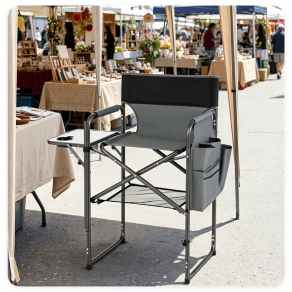 FUNA 26 Inch Tall Folding Director Chair 350 LBS Capacity Makeup Artist Chair with Side Table Storage Pockets Portable Event Chair