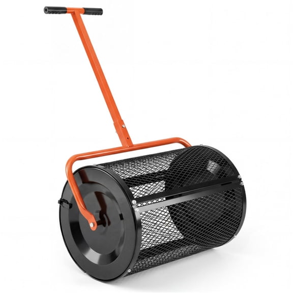 FUNA 27 x 16 Inch Orange Lawn Compost Spreader 2.7 Cu.ft Diamond Mesh Clump-Free Fertilizer Spreader with Adjustable T-Shaped Handle