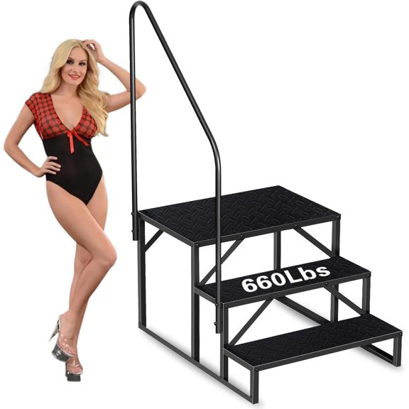 FUNA 3 Step Pool Ladder for Above Ground Pools, 440lb Capacity Hot Tub Steps with Handrails