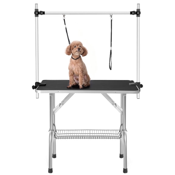 FUNA 36 Inch Heavy Duty Foldable Pet Grooming Table Adjustable Dog Grooming Desk with Arm Noose and Mesh Tray