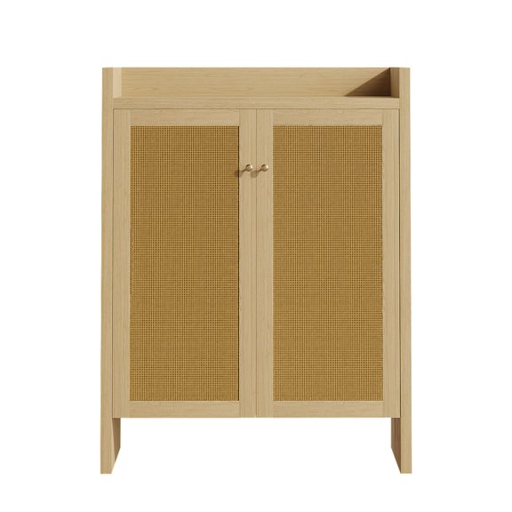 FUNA 42.5" Tall Rattan Shoe Cabinet 6-Tier Freestanding Entryway Storage Organizer Walnut
