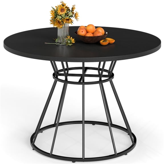 FUNA 47 Inch Black Round Dining Table Hourglass Metal Base Curved Tabletop Seats 4-6 People