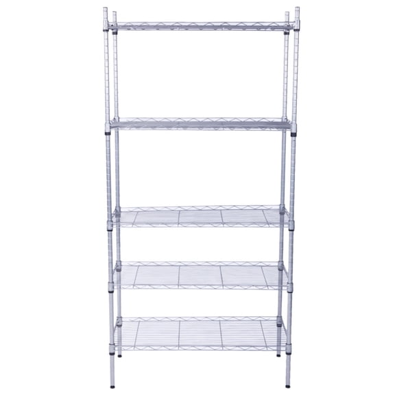 FUNA 5-Tier Carbon Steel Storage Shelf Rectangle Metal Assembly Utility Shelving Unit Silver Gray Heavy Duty Organizer Rack for Kitchen Garage Pantry Basement