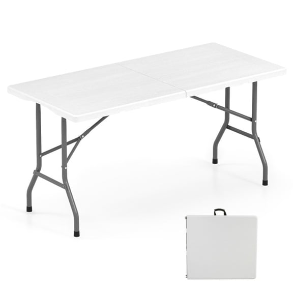 FUNA 5FT White Foldable Picnic Table HDPE Tabletop Portable Camping Table with Carry Handle 400 LBS Capacity No Assembly Outdoor Dining Table