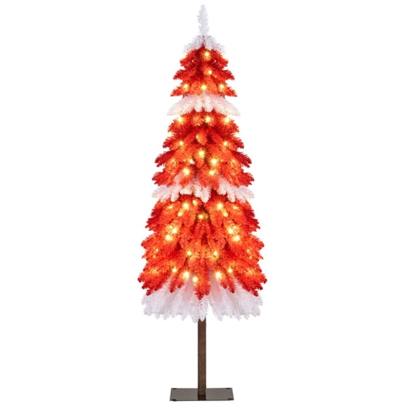 FUNA 5ft Strawberry Shortcake Pre-lit Artificial Christmas Tree 100 Warm White LEDs 301 Tips Red White Foliage Metal Base Indoor Holiday Decor