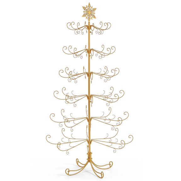 FUNA 6 FT Gold Iron Christmas Tree with Snowflake Topper PVC Decor Display Tree for Holiday & All-Year Home Decor (Ornaments Not Included)