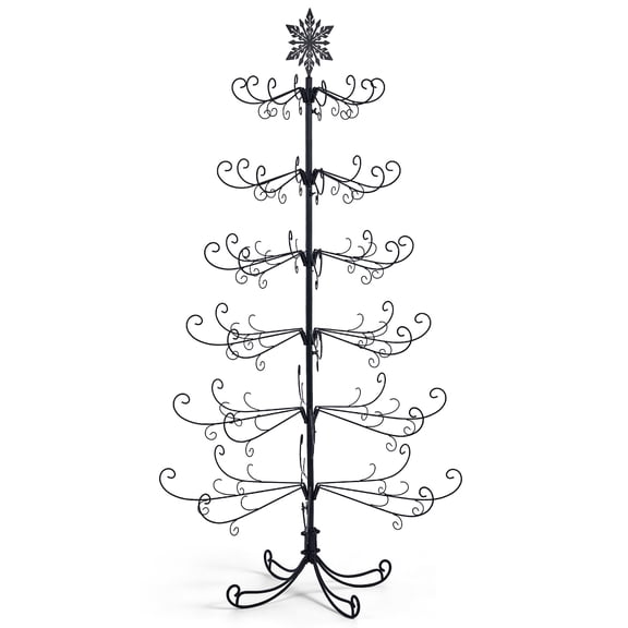 FUNA 6 FT Matte Black Iron Christmas Tree with Snowflake Topper PVC Decor Display Tree for Holiday & Year-Round Home Decor (Ornaments Not Included)