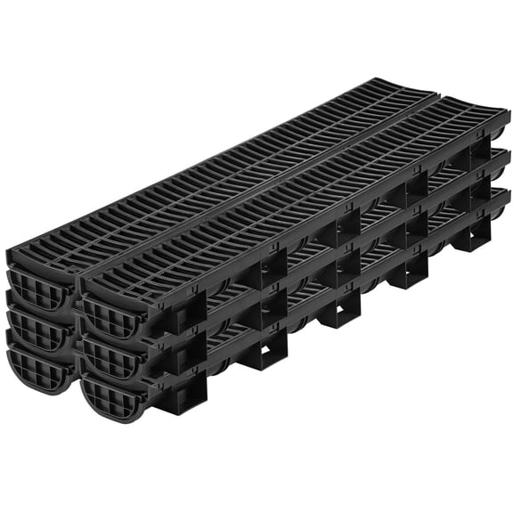 FUNA 6 Pack Trench Drain System 5.83.1 Inch HDPE Channel Drain with Plastic Grate B125 Load Capacity Floor Drain with End Caps for Driveway Garage Garden Outdoor Drainage