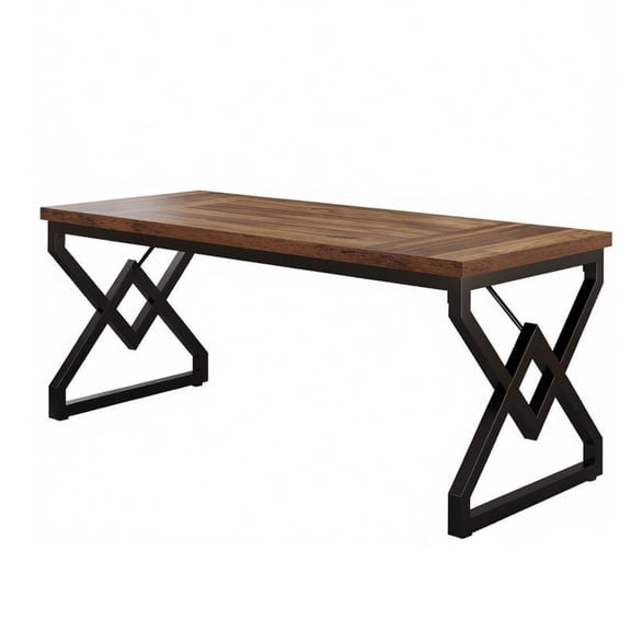 FUNA 63 Inch Wood Grain Computer Desk E1 Particle Board Multipurpose Executive Desk with Sturdy Metal Legs for Home Office