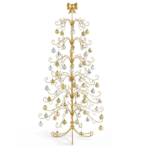 FUNA 6ft Gold Artificial Christmas Tree PVC Holiday Tree with Pre-attached Bow Topper Sturdy Iron Frame for Home Office Indoor Decor (No Accessories Included)