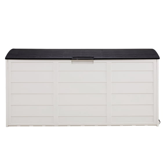 FUNA 75 Gallon 280L Outdoor Plastic Storage Deck Box Lockable Patio Storage Chest with Wheels Black White