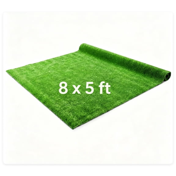 FUNA 8 x 5 ft Green Artificial Turf Roll 0.3 Inch Low Pile UV Resistant PP Fake Grass Carpet Pet Friendly Lawn Mat for Playground Balcony Backyard Commercial Use