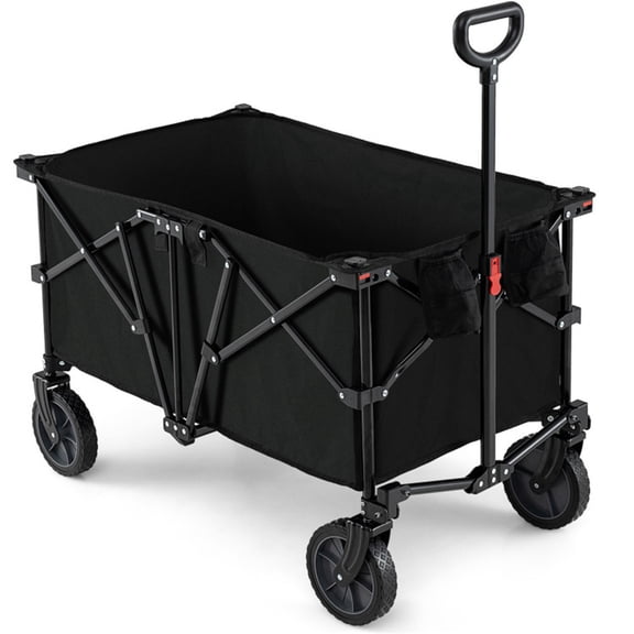 FUNA Black 400 lbs Collapsible Wagon Cart 180L All-Terrain Folding Utility Cart for Camping Shopping
