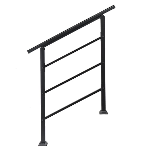 FUNA Black Wrought Iron Outdoor Step Handrail Fits 1–3 Steps, Transitional Stair Rail with Installation Kit