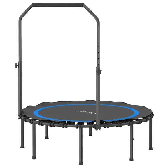 FUNA Blue Foldable Fitness Exercise Trampoline with 5-Level Adjustable Handle 330 lbs Weight Capacity for Indoor Workout