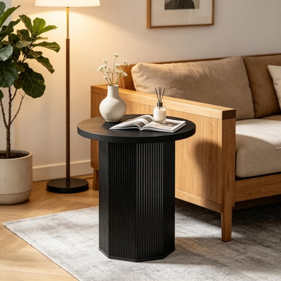 FUNA Classic Retro Round End Table Multipurpose MDF Side Table 19.7x19.7x25.2 Inch for Living Room Bedroom Small Space