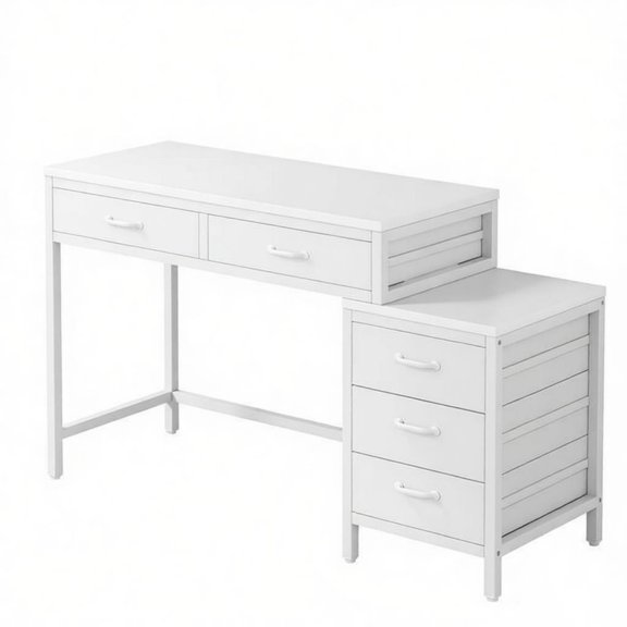 FUNA Compact Computer Desk with Drawers 2-Drawer Workstation and 3-Drawer File Cabinet for Home Office Small Space