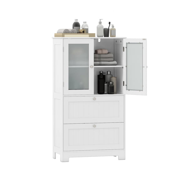 FUNA Freestanding Storage Cabinet White Sideboard with Adjustable Shelf & 2 Drawers